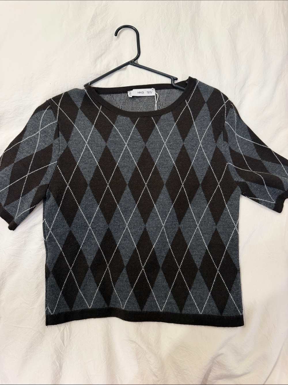Charcoal & Gray Argyle Short-Sleeve Sweater